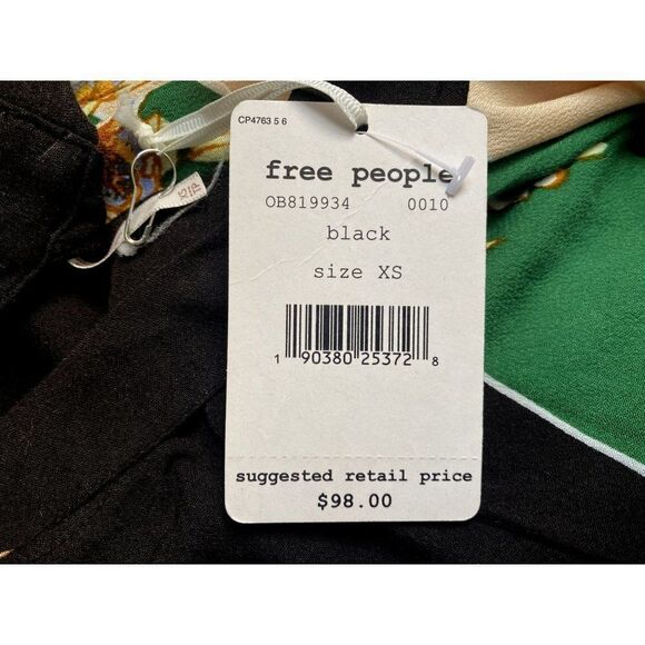 Free People Trapeze High Tie Neck Open V Mini Dress Top Multicolor Floral XS NEW - Picture 5 of 10